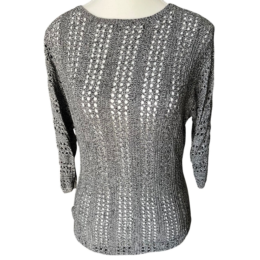 Express Womens Small Black White Marled Open Knit 3/4 Sleeve Sweater Top